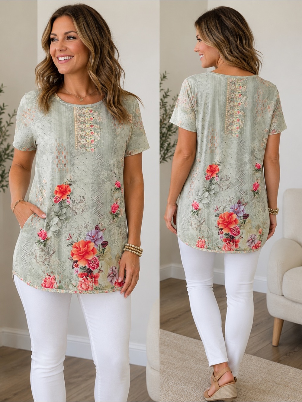 Women’s Floral Print Tunic Top – 2XL
